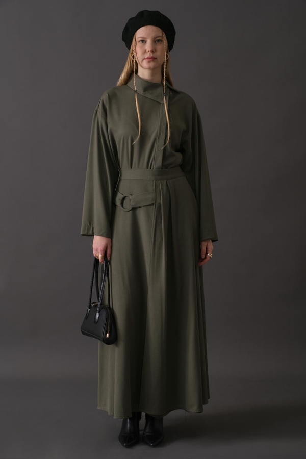 Belted Skirt with Buckle Detail Khaki - 2