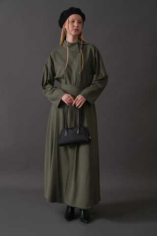 Belted Skirt with Buckle Detail Khaki - 3