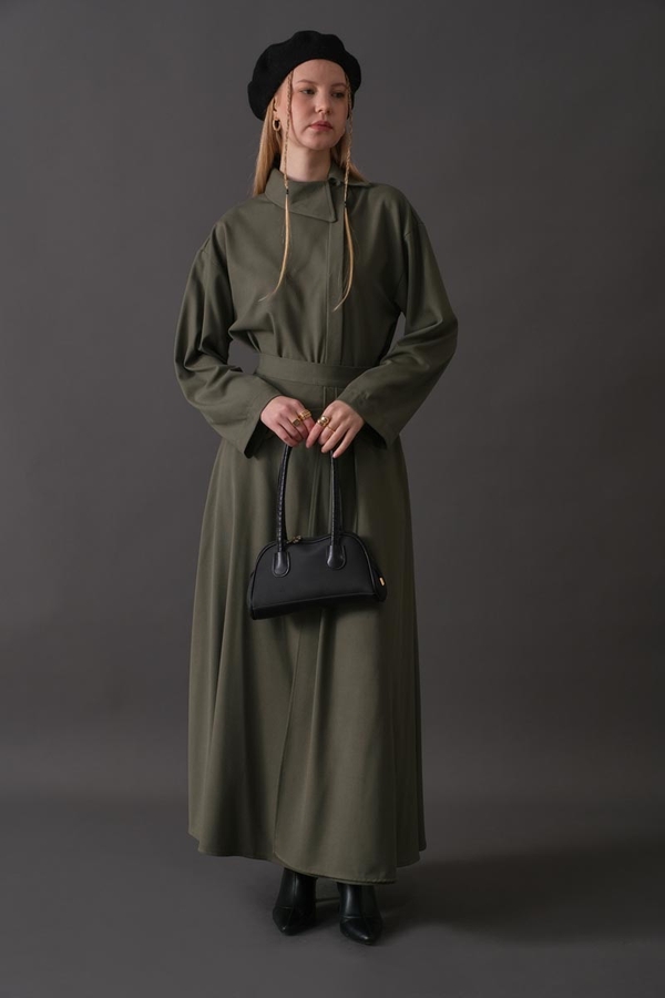 Belted Skirt with Buckle Detail Khaki - 3