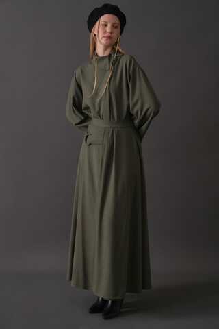 Belted Skirt with Buckle Detail Khaki - 4