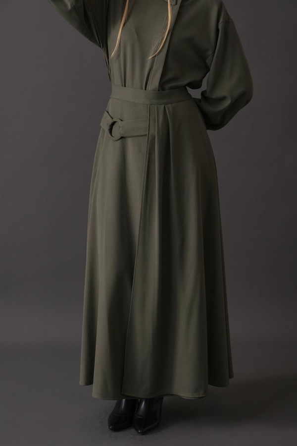 Belted Skirt with Buckle Detail Khaki - 1
