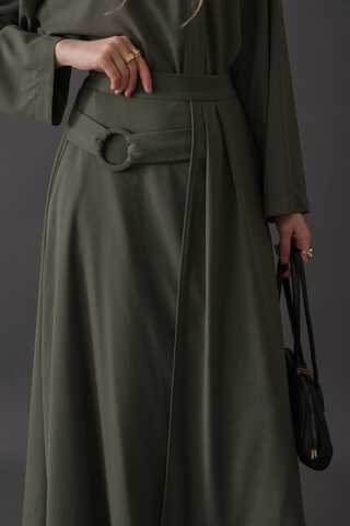 Belted Skirt with Buckle Detail Khaki - 5