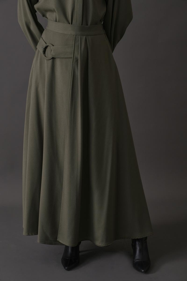 Belted Skirt with Buckle Detail Khaki - 6
