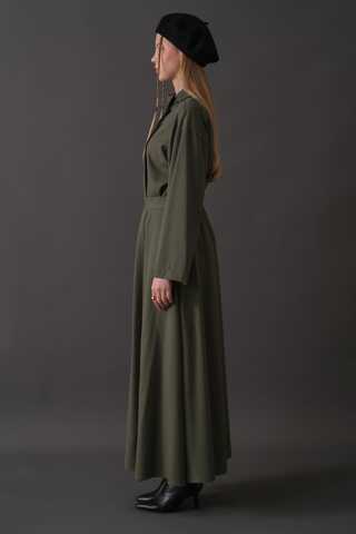 Belted Skirt with Buckle Detail Khaki - 7