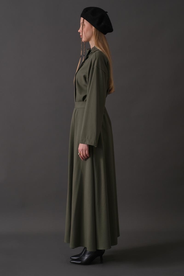 Belted Skirt with Buckle Detail Khaki - 7