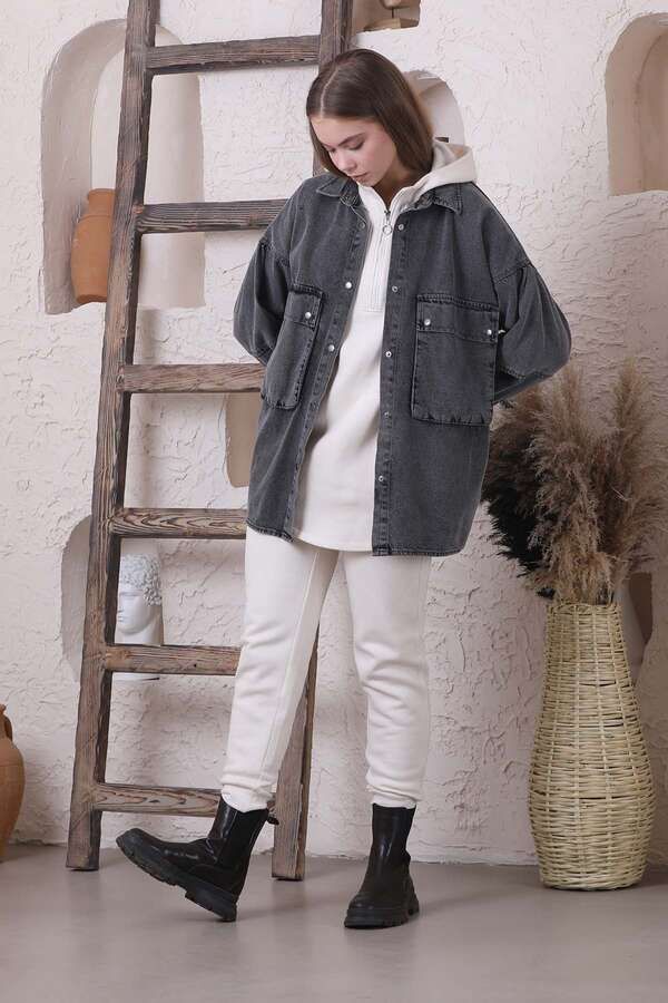 Big Pocket Denim Jacket Anthracite - 2