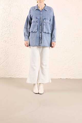 Big Pocket Denim Jacket Light Blue - 4