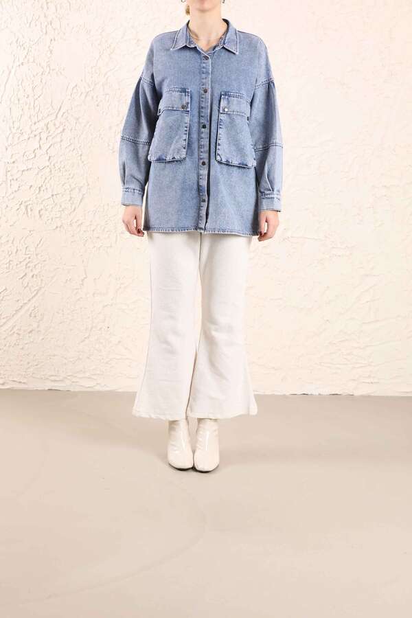 Big Pocket Denim Jacket Light Blue - 4