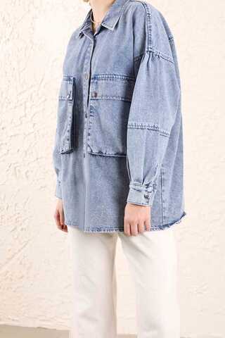 Big Pocket Denim Jacket Light Blue - 5