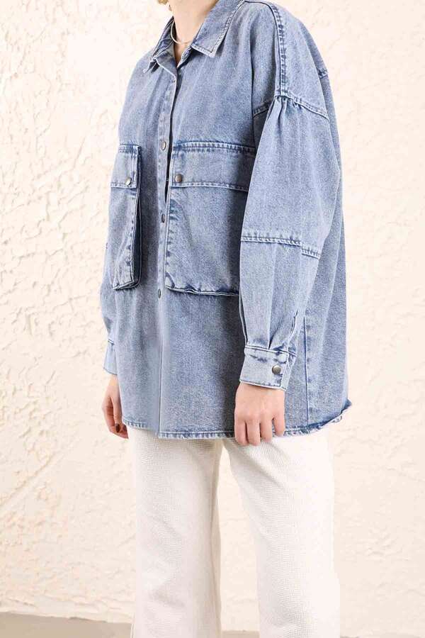 Big Pocket Denim Jacket Light Blue - 5