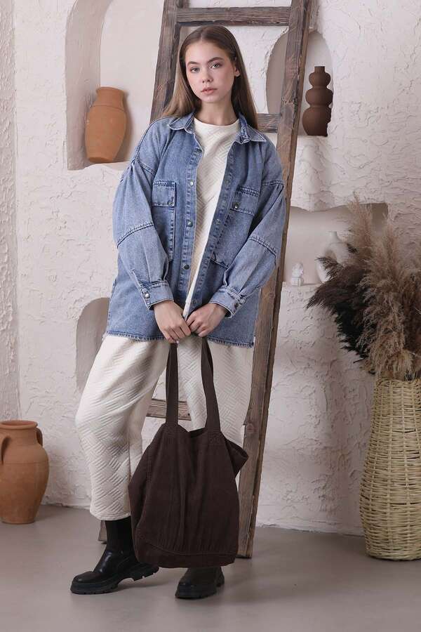 Big Pocket Denim Jacket Light Blue - 1