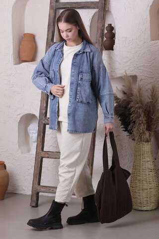 Big Pocket Denim Jacket Light Blue - 3