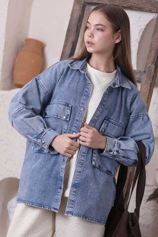 Big Pocket Denim Jacket Light Blue - 2