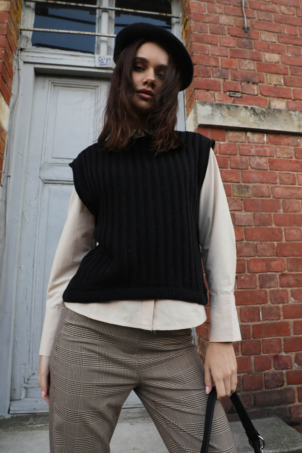 Bisiklet Detaylı Örgü Yelek Siyah - 1