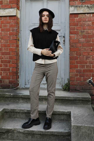 Bisiklet Detaylı Örgü Yelek Siyah - 5