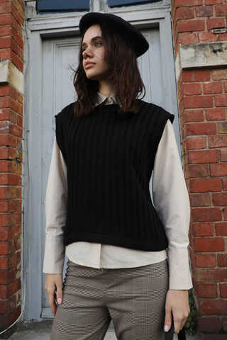 Bisiklet Detaylı Örgü Yelek Siyah - 6