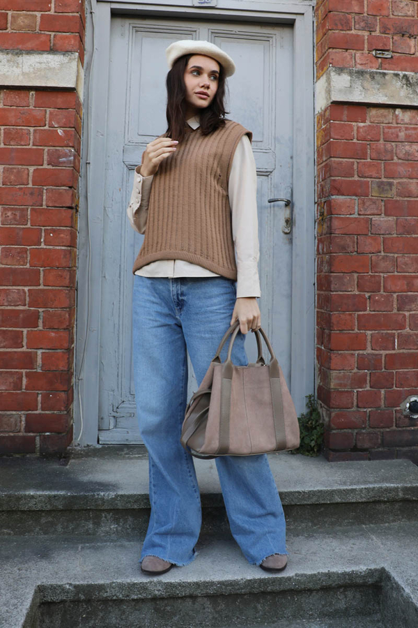 Bisiklet Detaylı Örgü Yelek Taba - 3