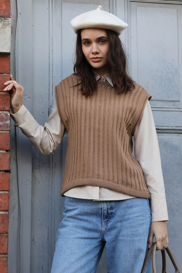 Bisiklet Detaylı Örgü Yelek Taba - 6