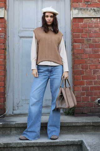 Bisiklet Detaylı Örgü Yelek Taba - 1