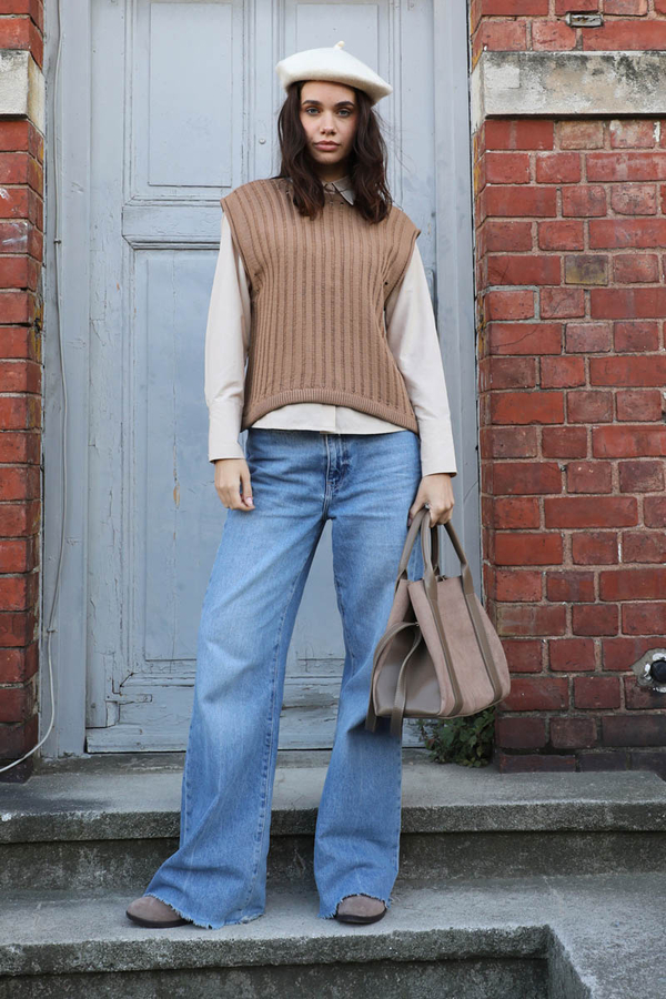 Bisiklet Detaylı Örgü Yelek Taba - 1