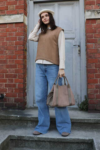 Bisiklet Detaylı Örgü Yelek Taba - 2