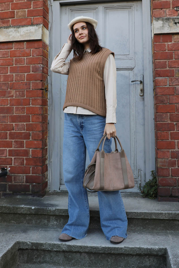 Bisiklet Detaylı Örgü Yelek Taba - 2