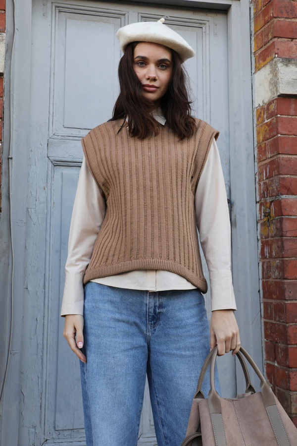 Bisiklet Detaylı Örgü Yelek Taba - 5