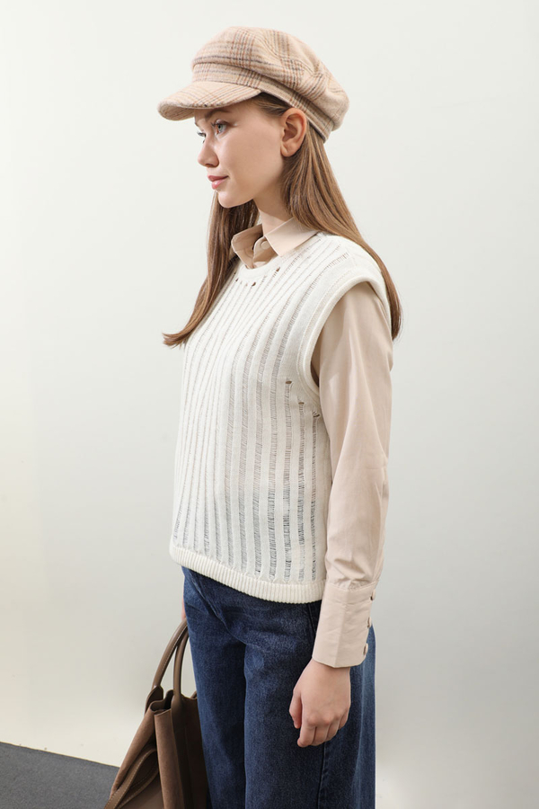 Bisiklet Detaylı Örgü Yelek Taş - 2