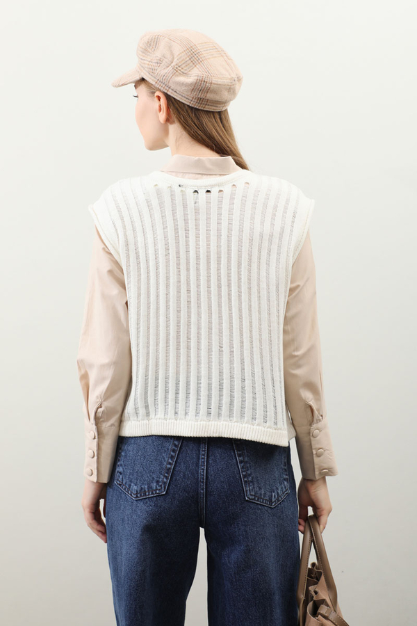 Bisiklet Detaylı Örgü Yelek Taş - 7