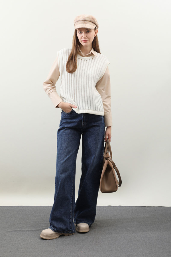 Bisiklet Detaylı Örgü Yelek Taş - 1