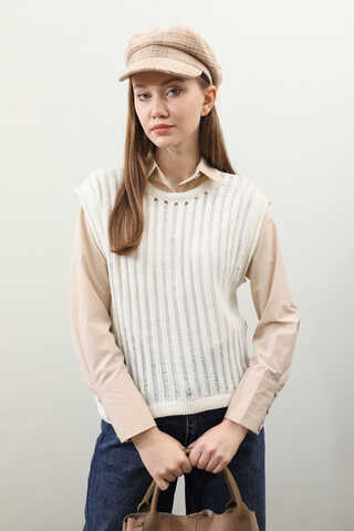 Bisiklet Detaylı Örgü Yelek Taş - 5