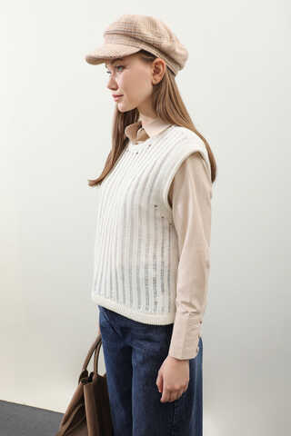 Bisiklet Detaylı Örgü Yelek Taş - 2