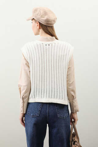 Bisiklet Detaylı Örgü Yelek Taş - 7