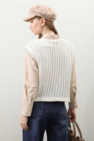 Bisiklet Detaylı Örgü Yelek Taş - 6