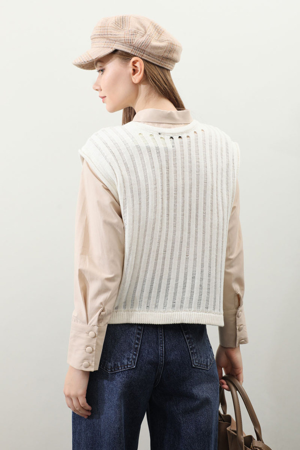 Bisiklet Detaylı Örgü Yelek Taş - 6