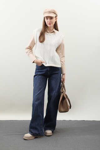 Bisiklet Detaylı Örgü Yelek Taş - 1