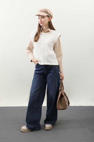 Bisiklet Detaylı Örgü Yelek Taş - 4