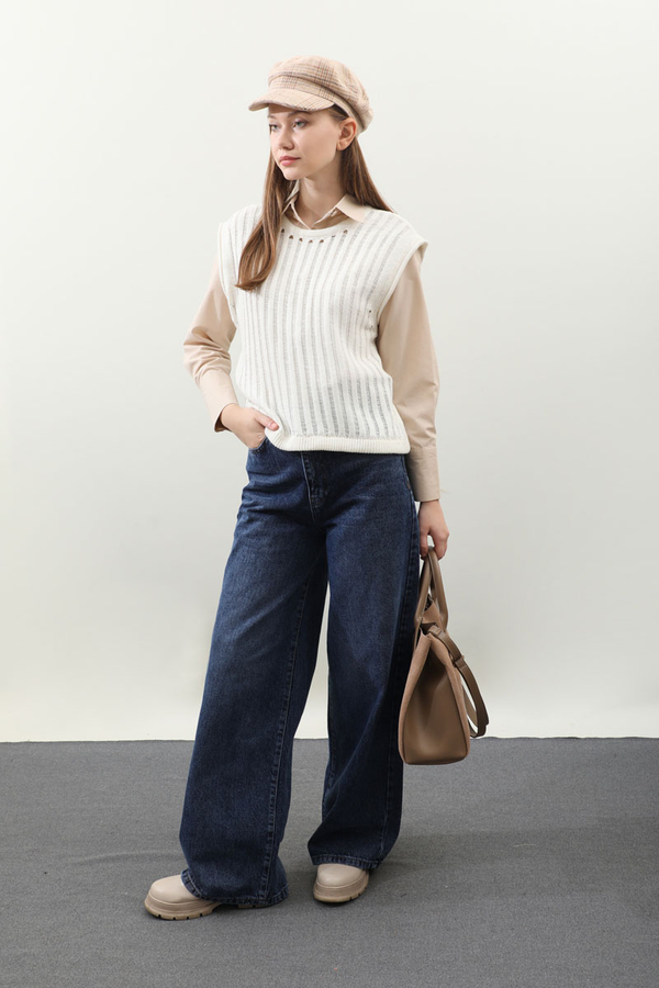 Bisiklet Detaylı Örgü Yelek Taş - 4