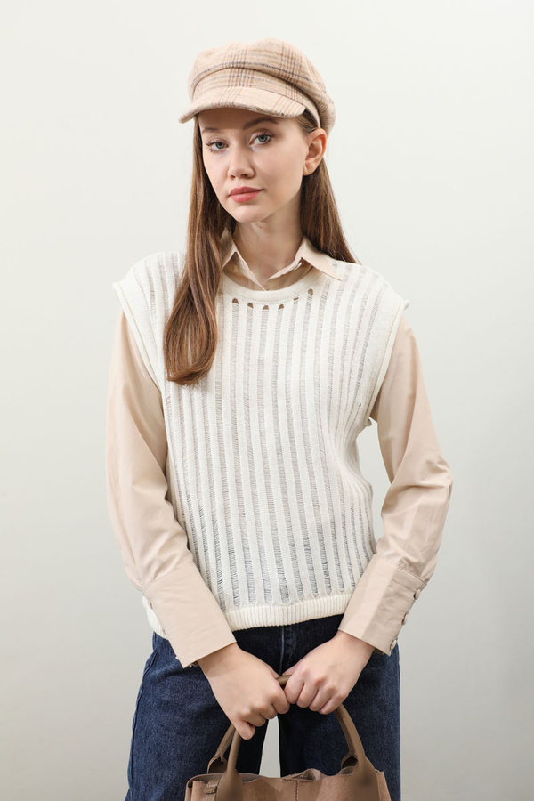 Bisiklet Detaylı Örgü Yelek Taş - 5