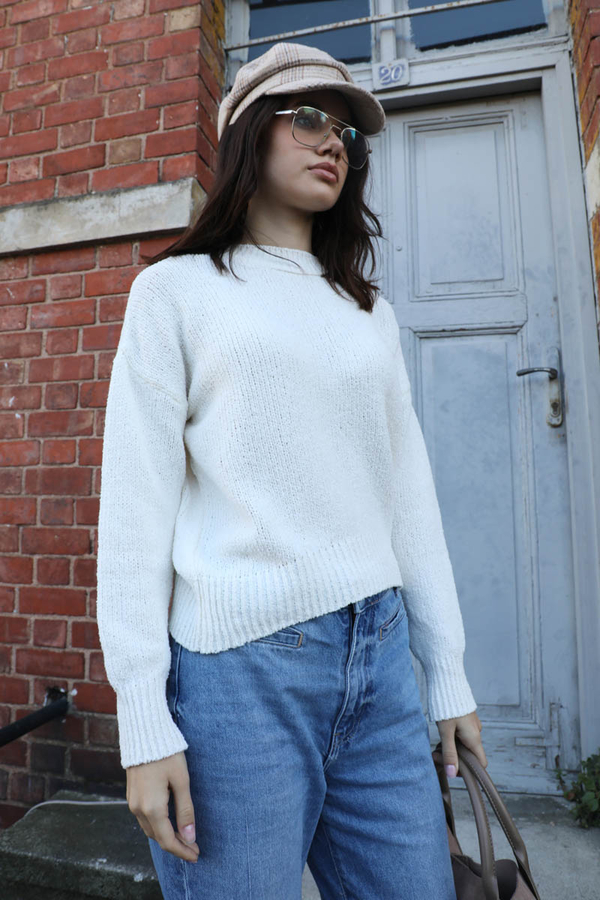 Bisiklet Yaka Kazak Ekru - 3