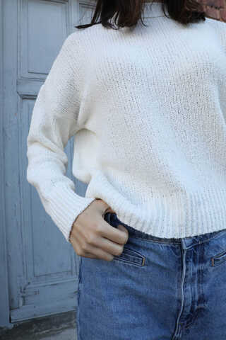 Bisiklet Yaka Kazak Ekru - 5