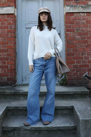 Bisiklet Yaka Kazak Ekru - 2