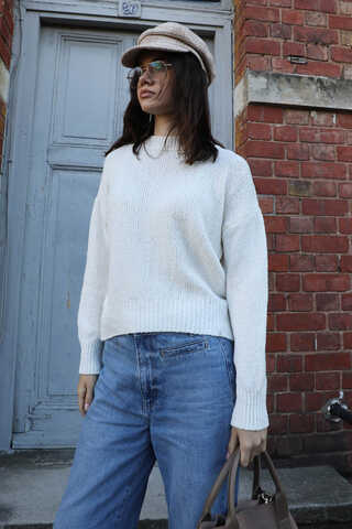 Bisiklet Yaka Kazak Ekru - 4