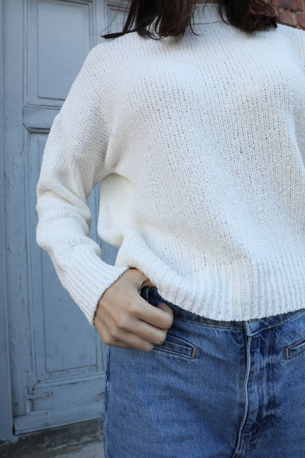 Bisiklet Yaka Kazak Ekru - 5