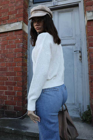 Bisiklet Yaka Kazak Ekru - 7