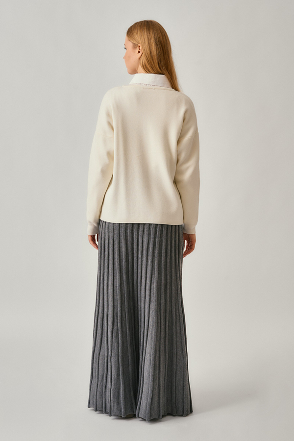 Bisiklet Yaka Premium Triko Hırka Ekru - 9