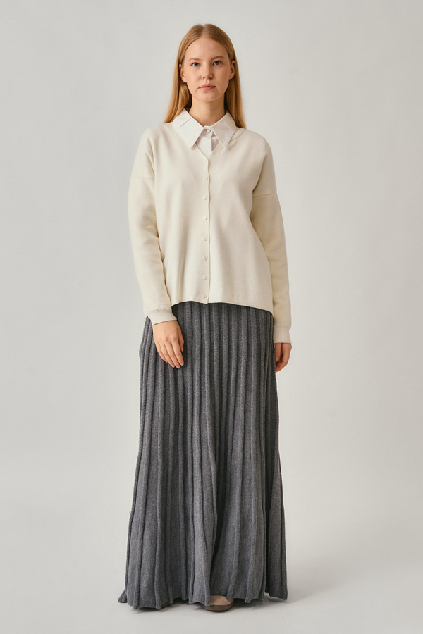 Bisiklet Yaka Premium Triko Hırka Ekru (1)