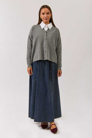 Bisiklet Yaka Premium Triko Hırka Gri (1)