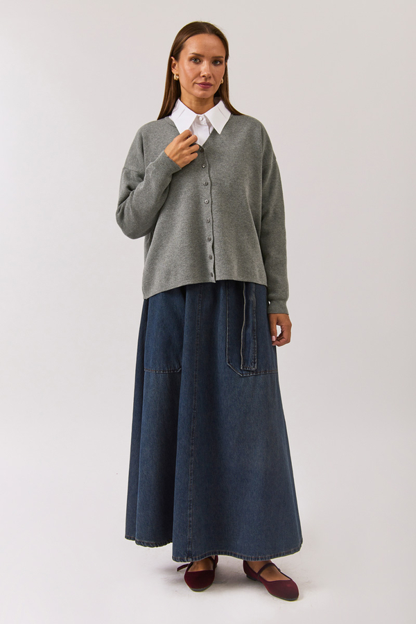 Bisiklet Yaka Premium Triko Hırka Gri - 4