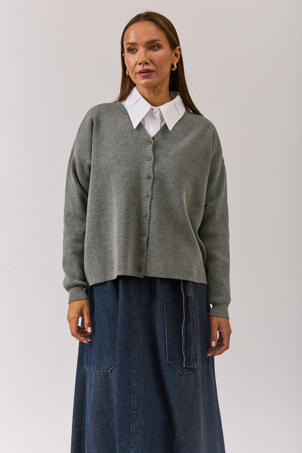 Bisiklet Yaka Premium Triko Hırka Gri - 6